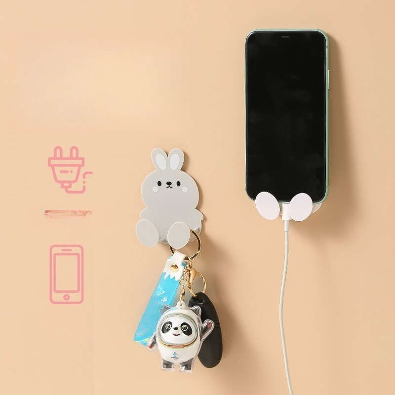 Creative Cartoon Style Adhesive Socket Hanger Electrical color Light grey two pack