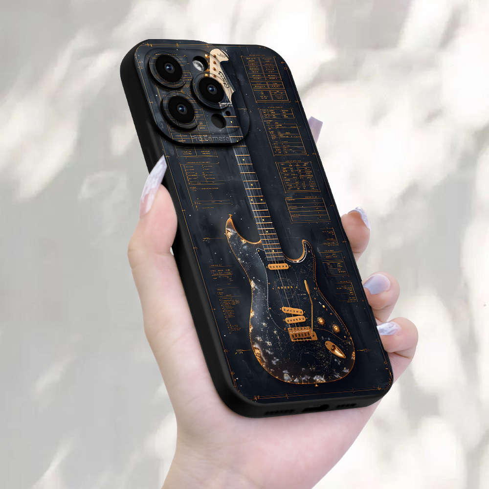 1Pc Black For iPhone SE Guitar Pattern Phone Case