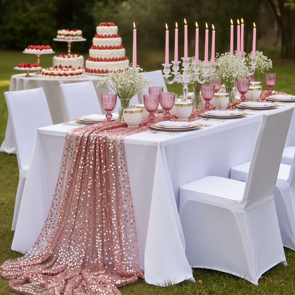 Wedding Supplies Color Rose Golden Size 30*280Cm Table Runner  4 Self Adhesive Stickers