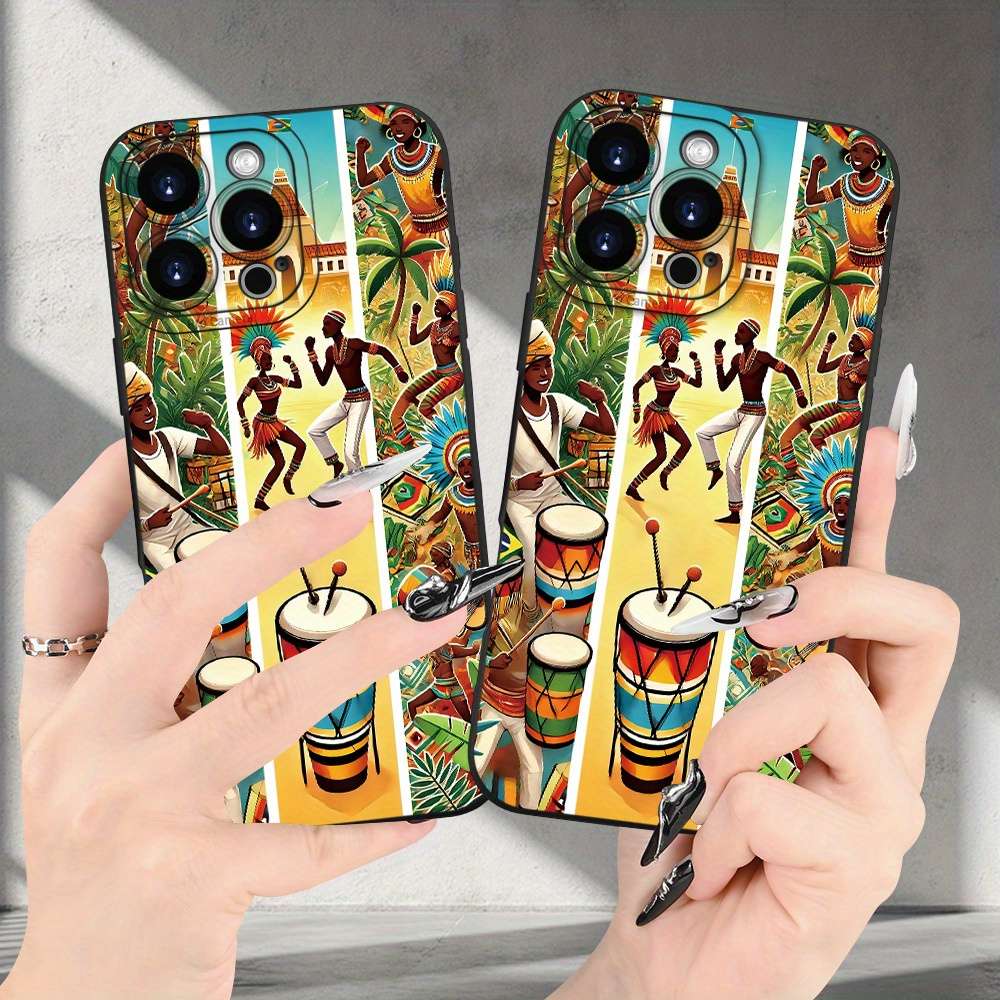 1Pc Black For iPhone 14 African Cultural Patterns Phone Case