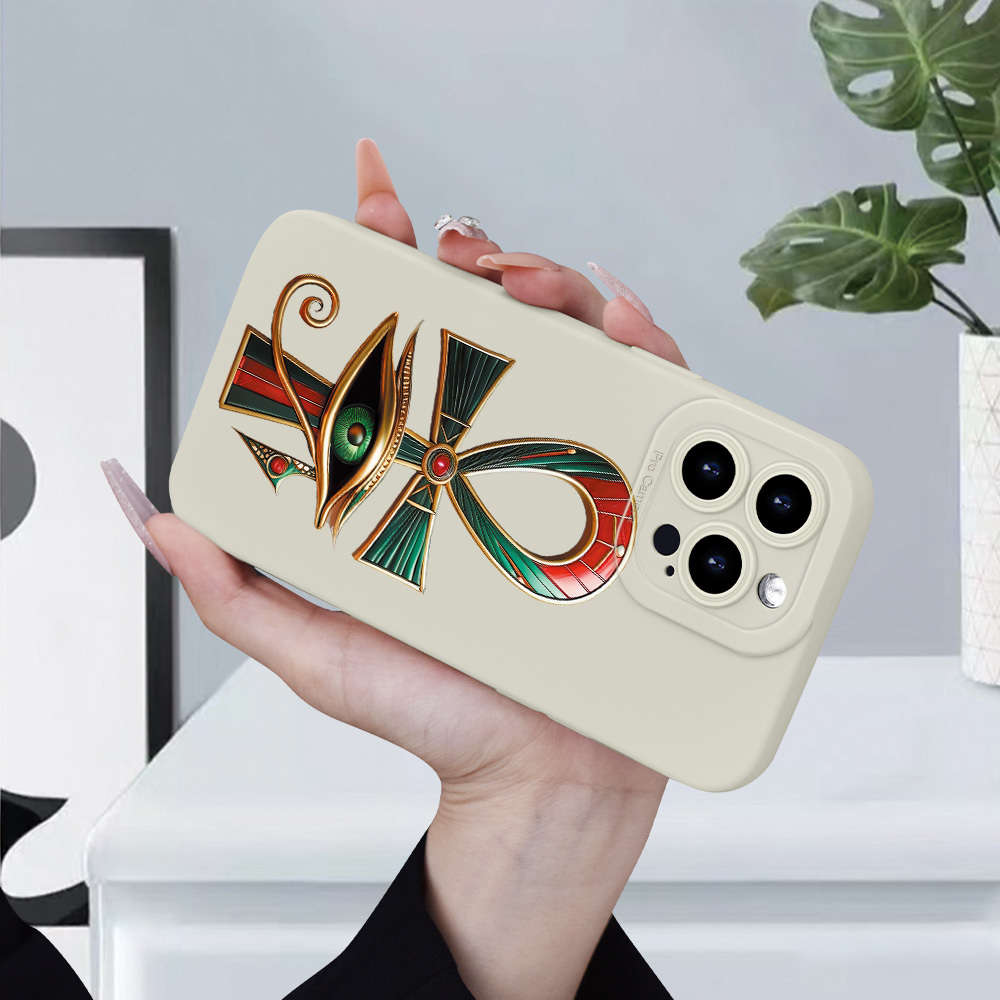 1Pc Ivory White For iPhone 16 Egyptian Symbol Phone Case