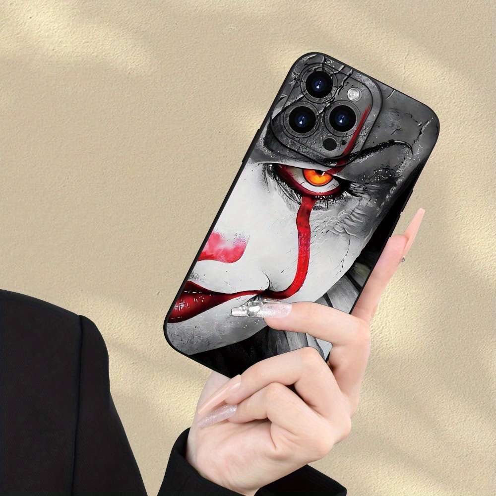 1Pc Black For iPhone 14 Plus Clown Pattern Phone Case