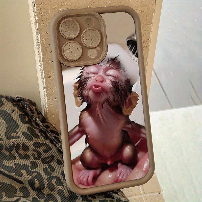 1Pc Dark Brown For iPhone 15 Plus Brown Monkey Pattern Phone Case