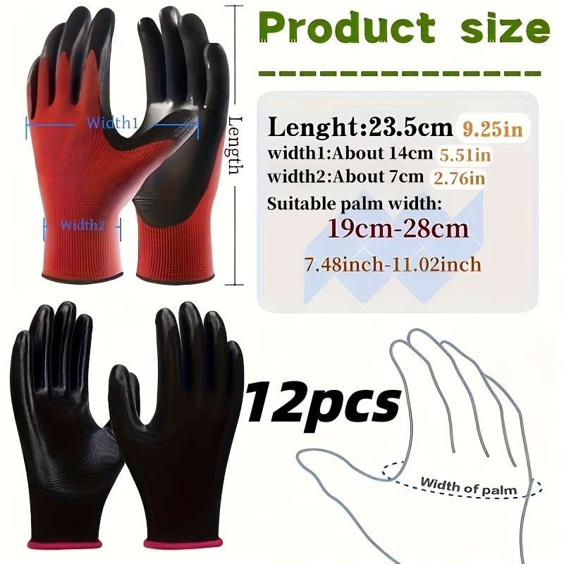 Work Gloves Color Black Coating12Pcs