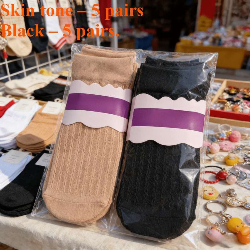 Women S Socks Color Black 5 Pairslight Beige 5 Pairs Size Onesize