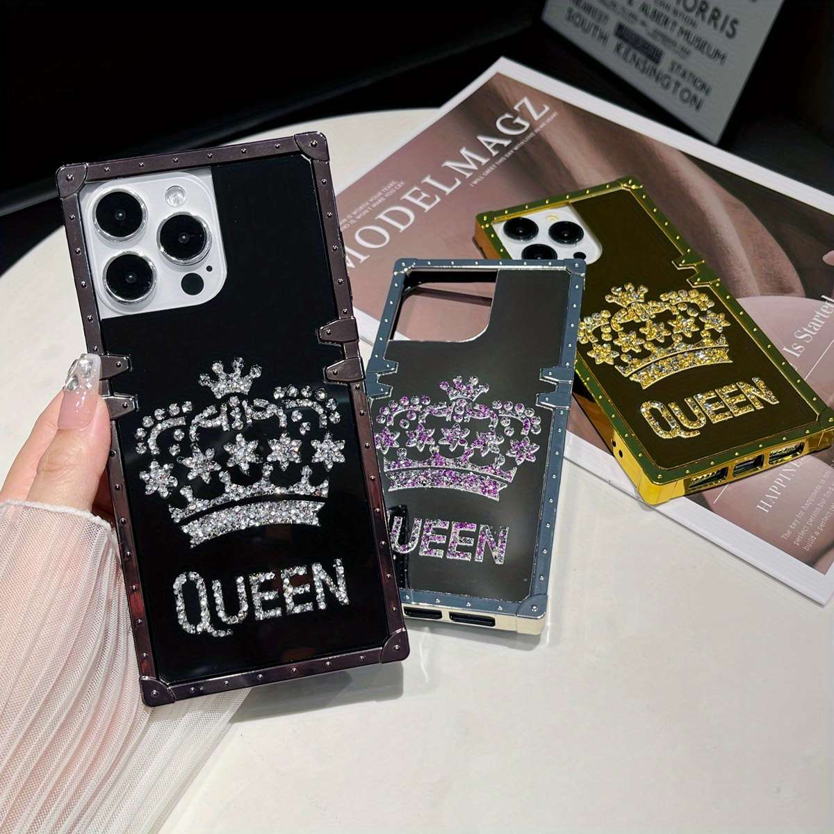 1Pc Black For iPhone 16 Plus Crown Design Phone Case