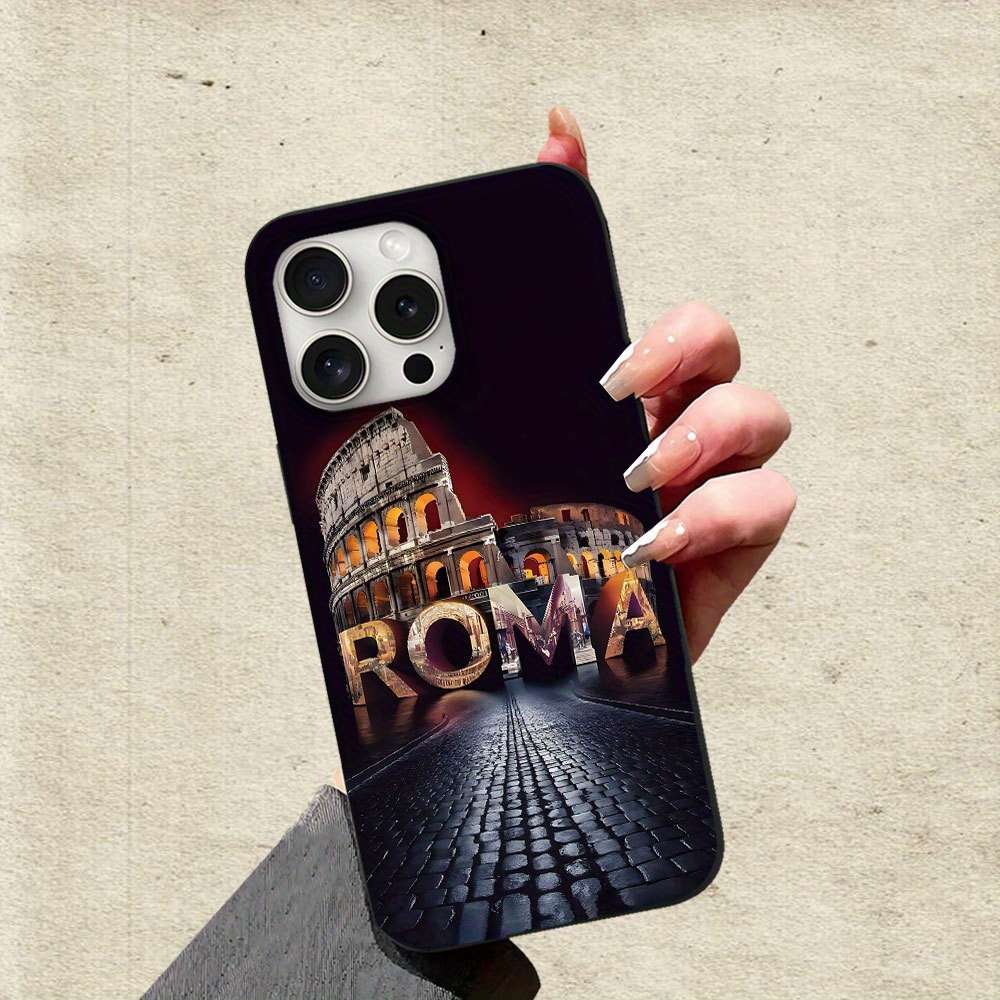 1Pc Black For iPhone 16 Plus Colosseum Design Phone Case