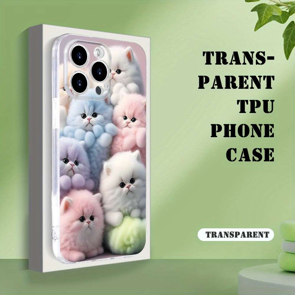 1Pc Transparent For iPhone 13 Mini Colorful Cute Kitten Phone Case