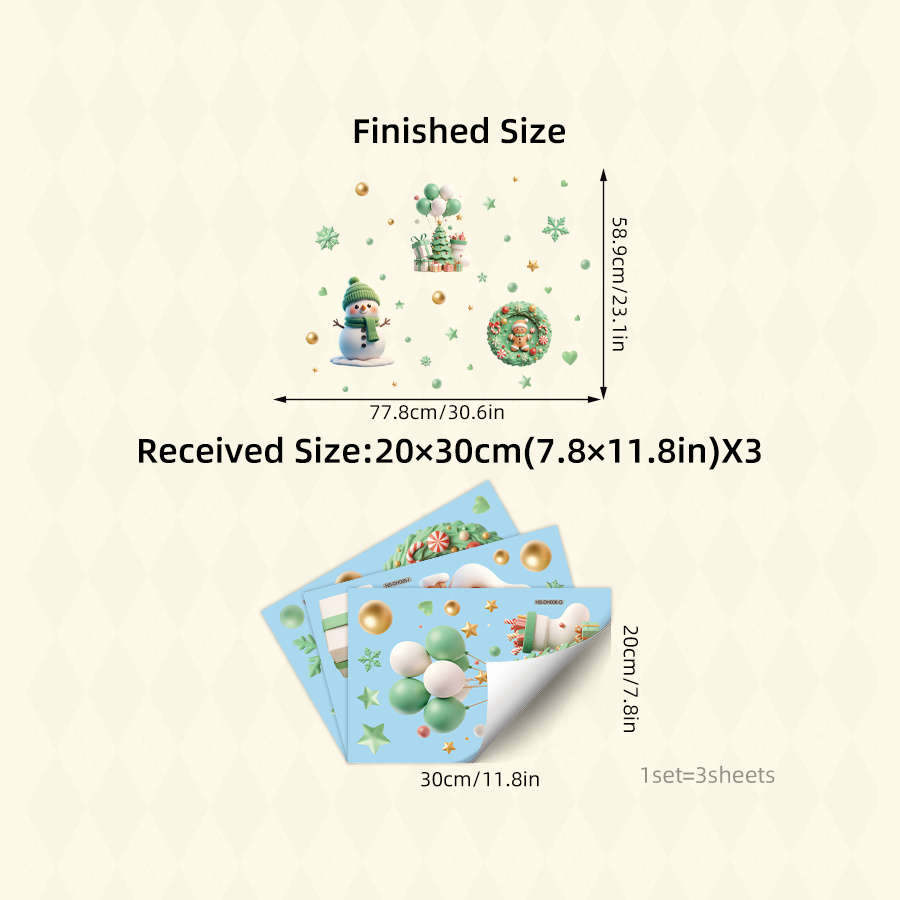Christmas Decorations Model 3 Sheets Set  Green Snowman Mini Cupcake Toppers With Snowflake Combo