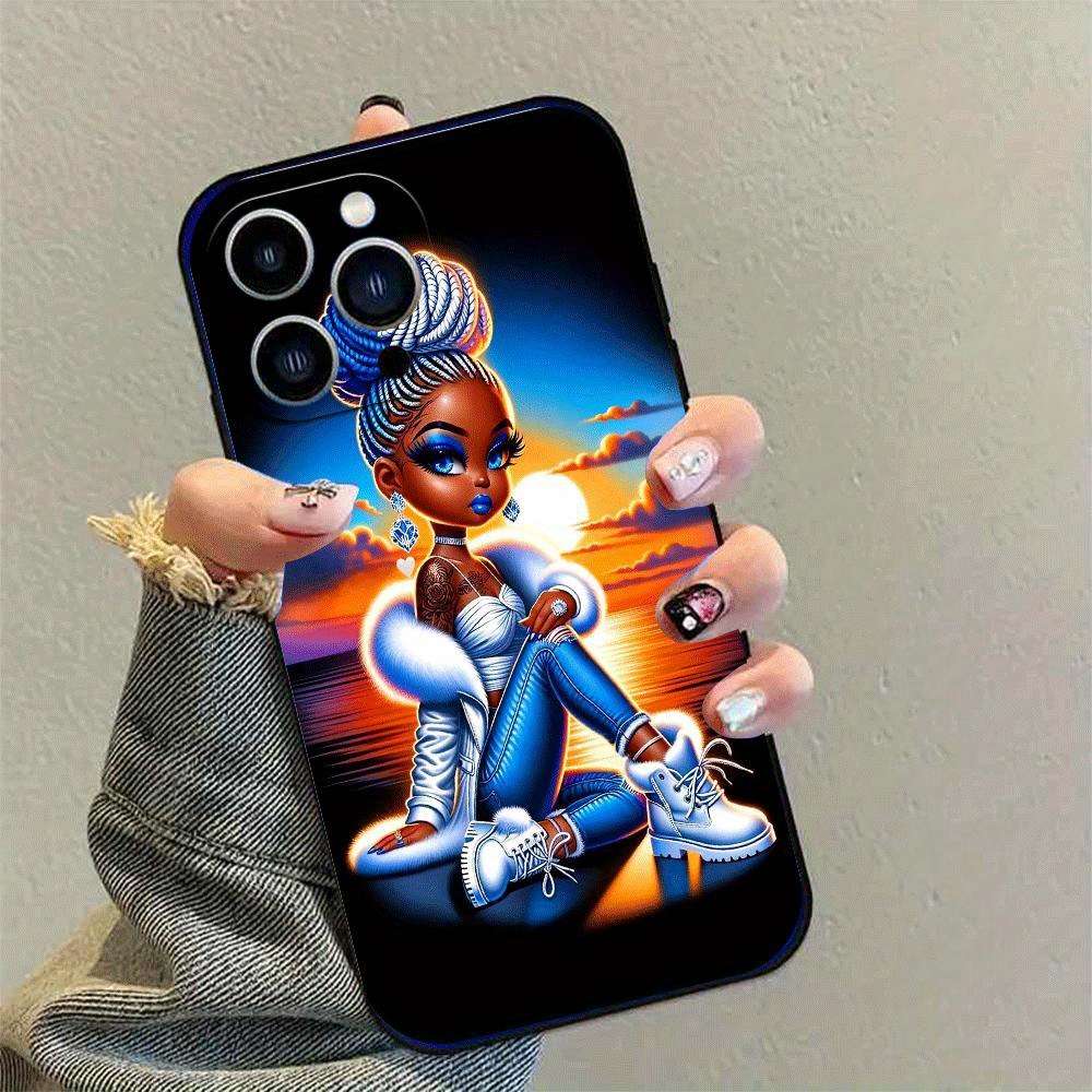 1Pc Black For iPhone 12 African Style TPU Phone Case