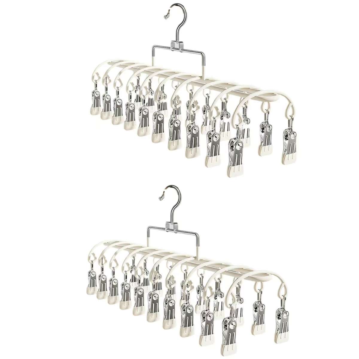Clothes Rack Cream White 20 Clips 2Pcsset