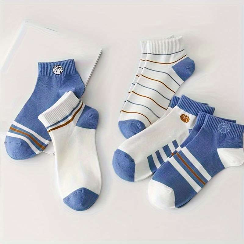 5 Pairs Blue And White Contrast One Size High Elastic Socks