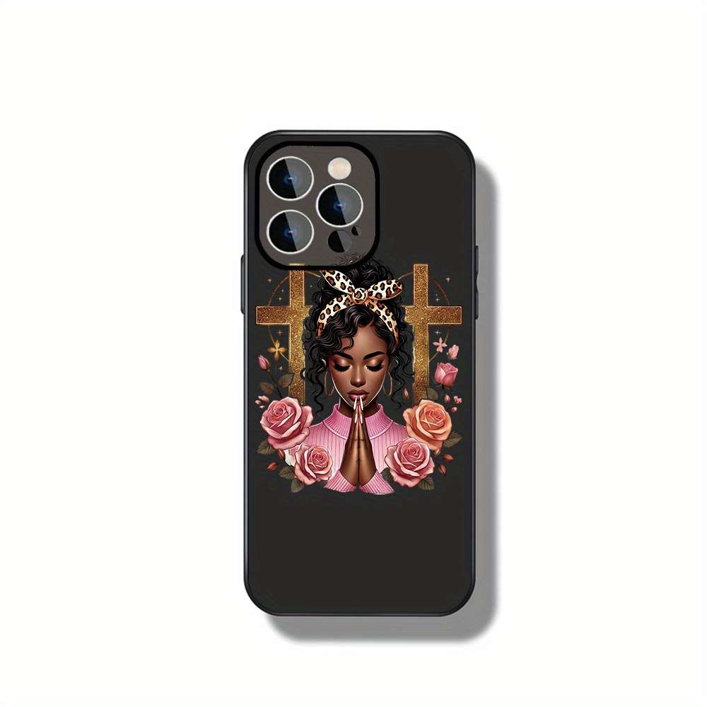 1Pc Black For iPhone 14 Plus Serene Prayer With Floral Blessings Phone Case