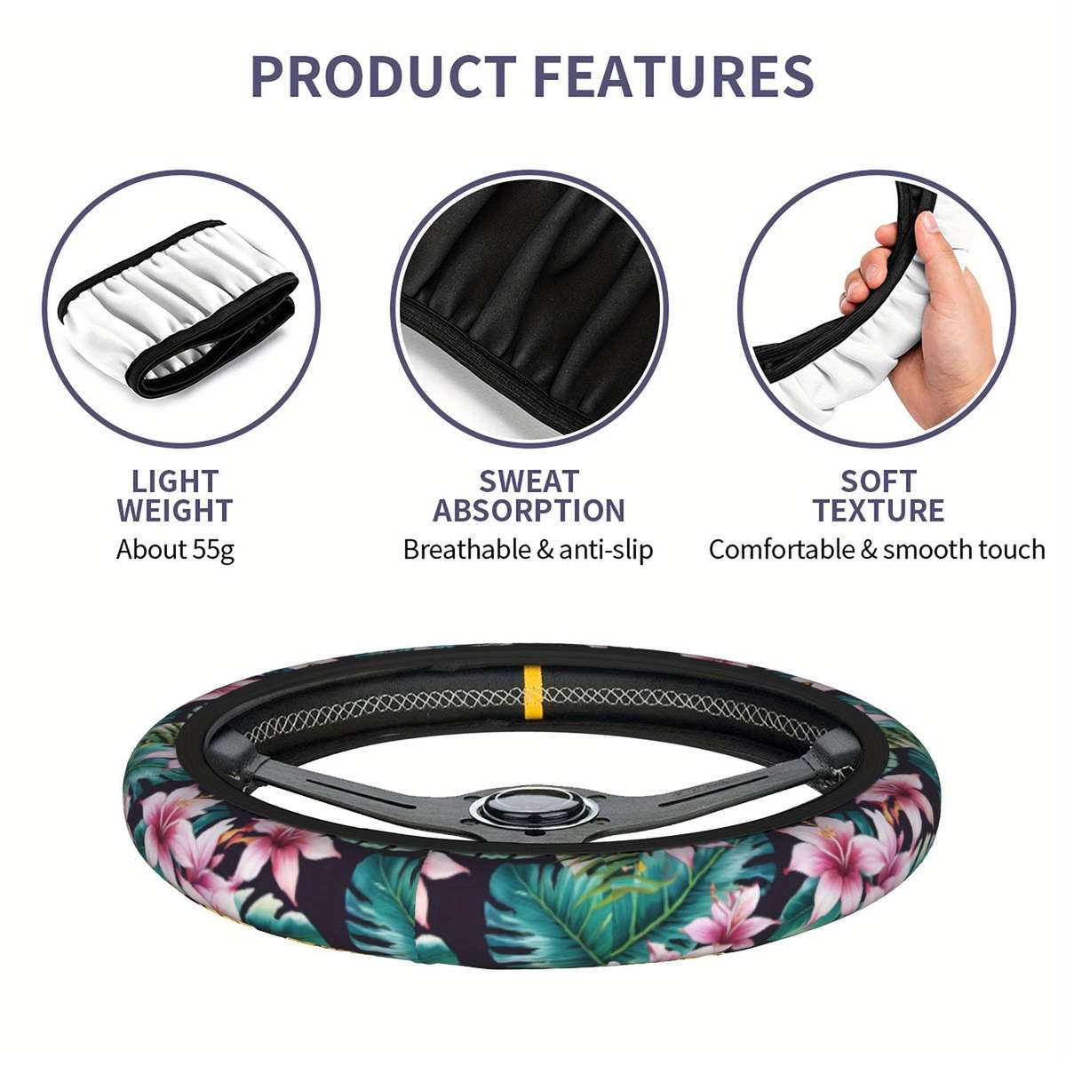 Car Steering Wheel Cover Black Size One Size