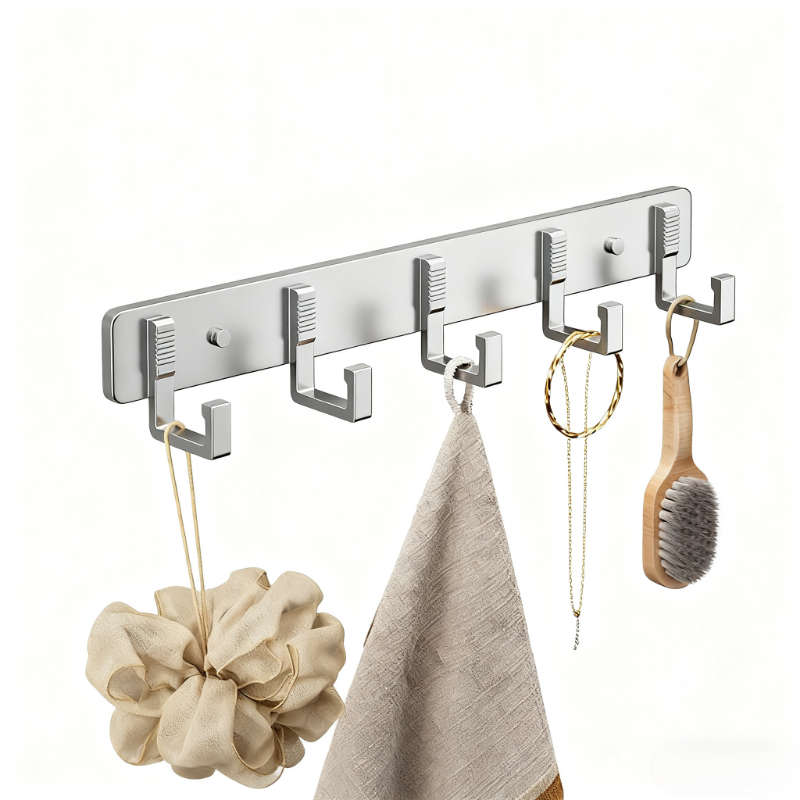 Bathroom Storage Rack Color Silvery Style1 Row Of 5 Hooks