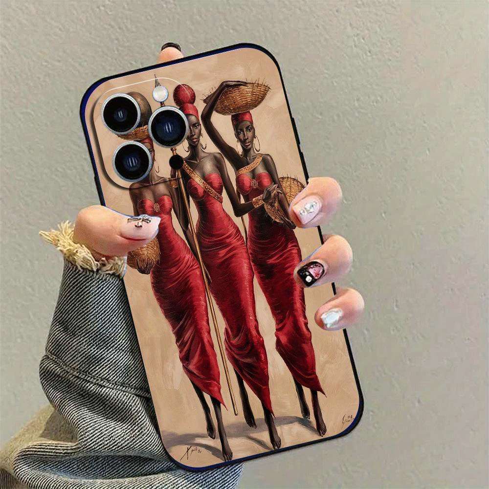 1Pc Black For iPhone 11 African Lady TPU Phone Case