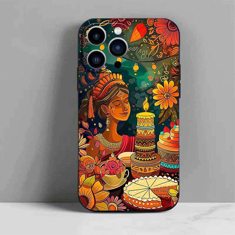 1Pc Black For iPhone 16 African Design Phone Case