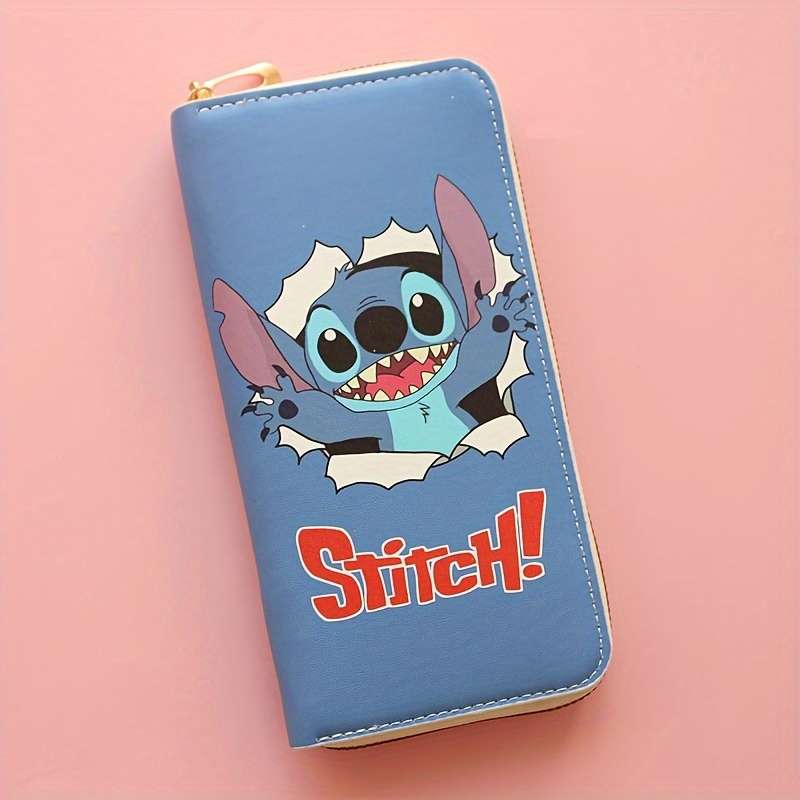 Stitch Lilo Long Zipper Walletmulti-Character Design Holiday Gift Idea Polyester Lining