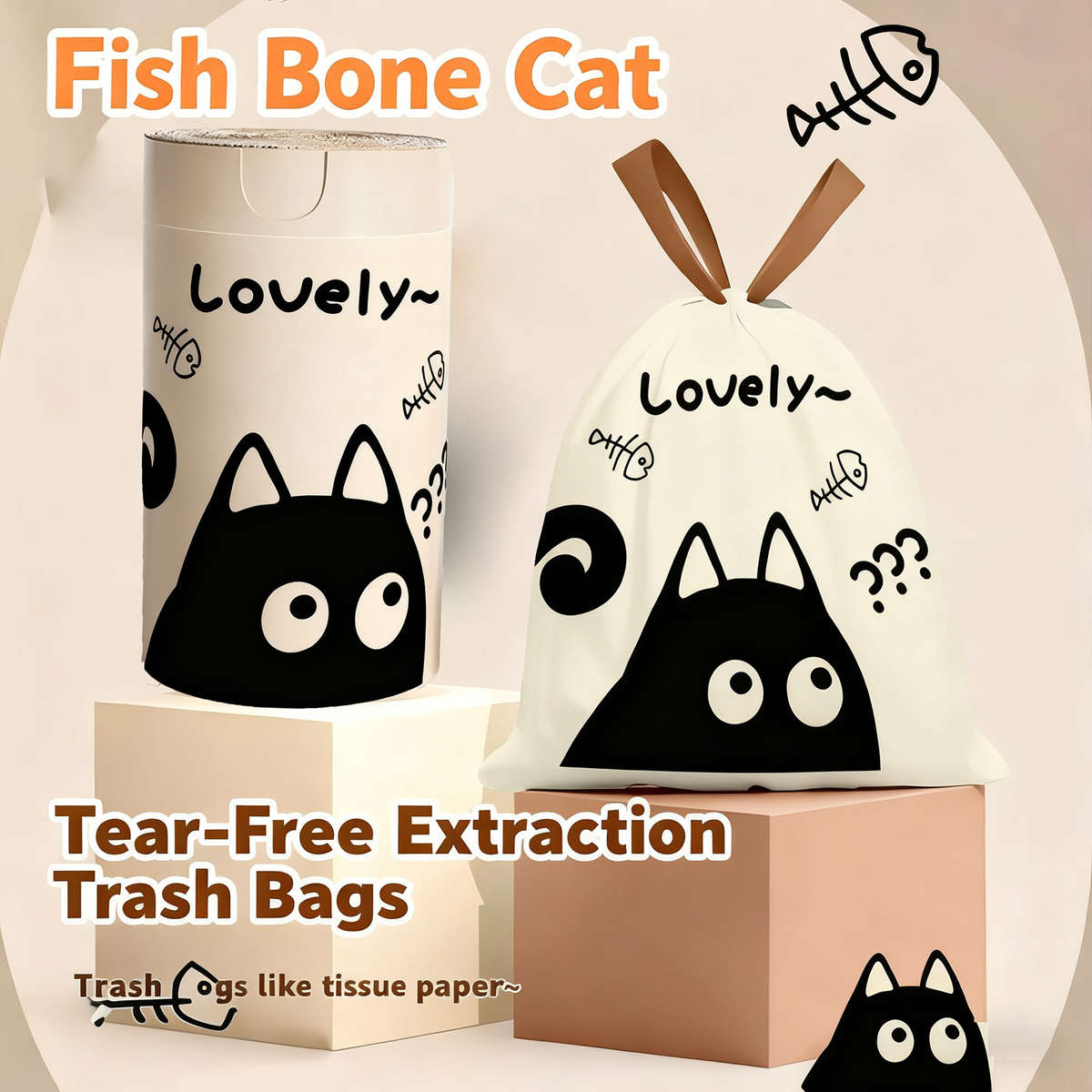 Trash Bagfishbone Cat Garbage Bagquantity100 Pcs1 Roll