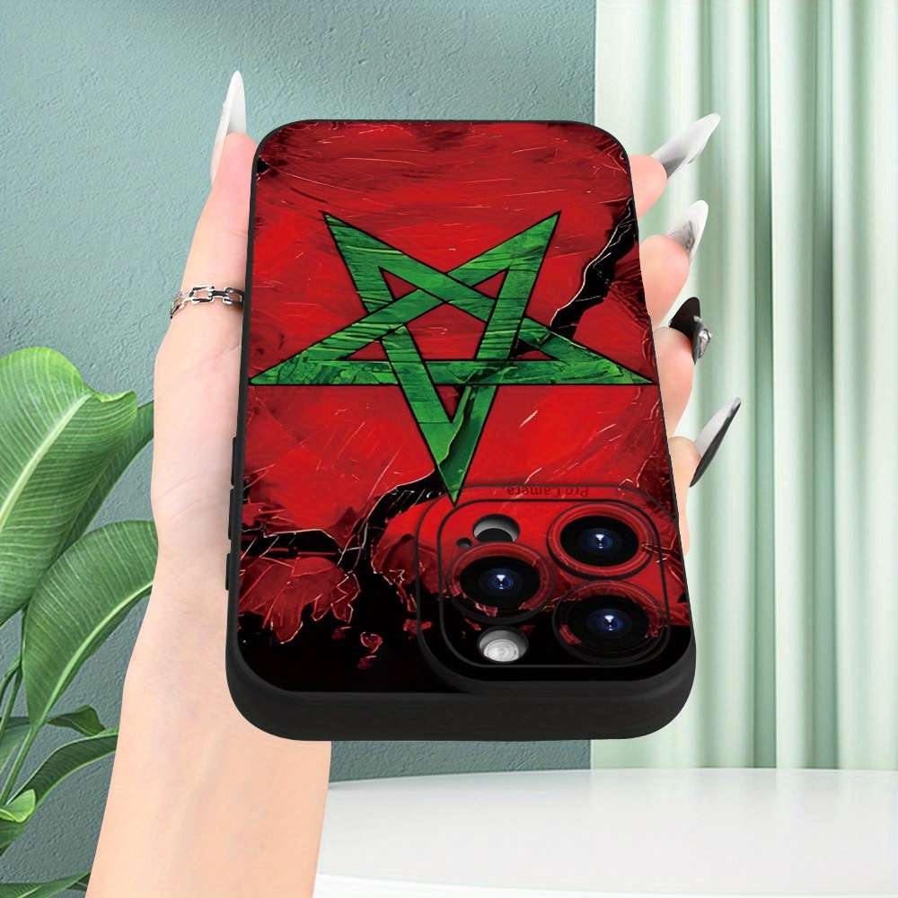 1Pc Black For iPhone 15 Plus Moroccan Design Phone Case
