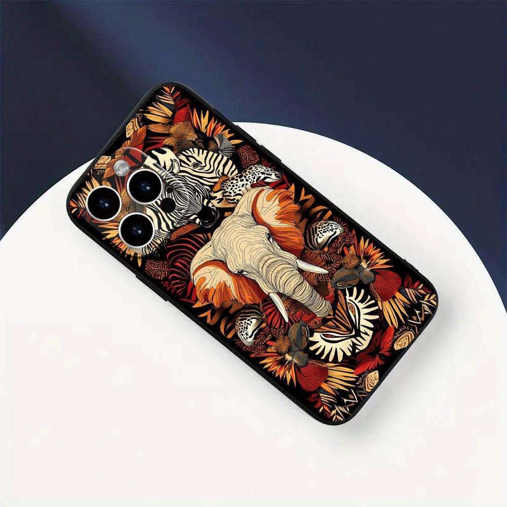 1Pc Black For iPhone 15 Plus African Wildlife Phone Case