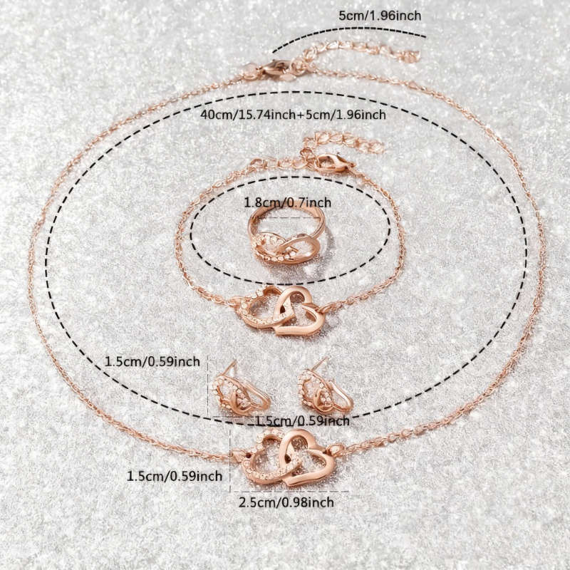 6Pcs Quartz Ladies Watch Heart Themed Necklace Ring Earrings