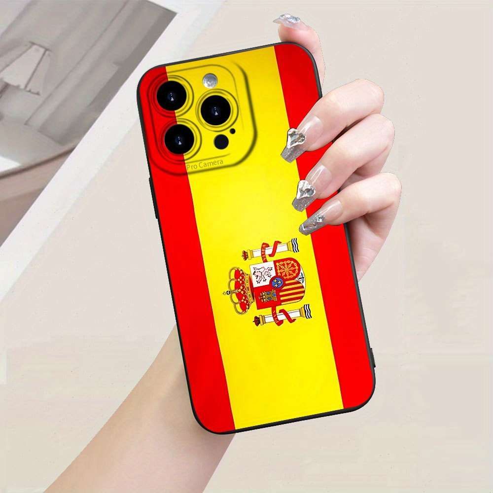 1Pc Black For iPhone 7 8 SE2 SE3 Spanish Flag Design Phone Case
