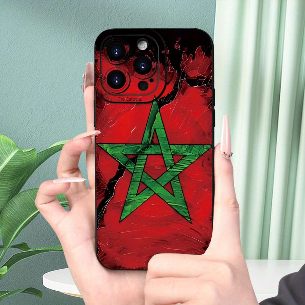 1Pc Black For iPhone 15 Plus Moroccan Design Phone Case