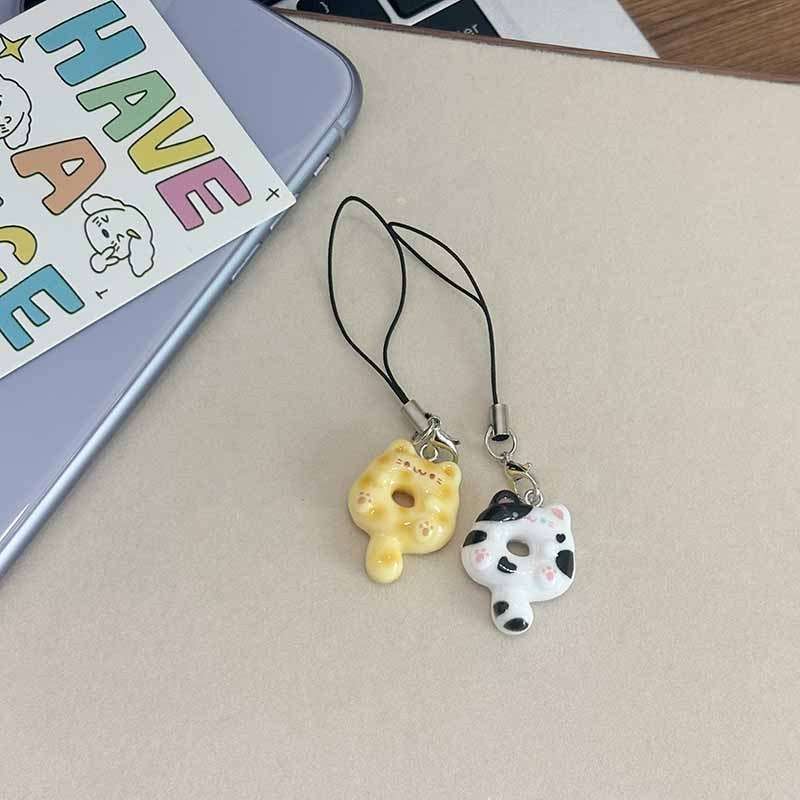 Keychain Ornament Color 2Pack Yellow  Black And White Cat