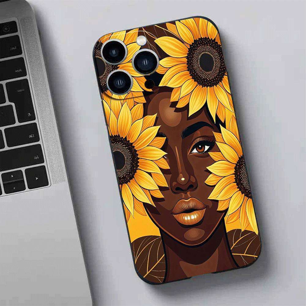 1Pc Black For iPhone 14 Pro Max African Lady TPU Phone Case