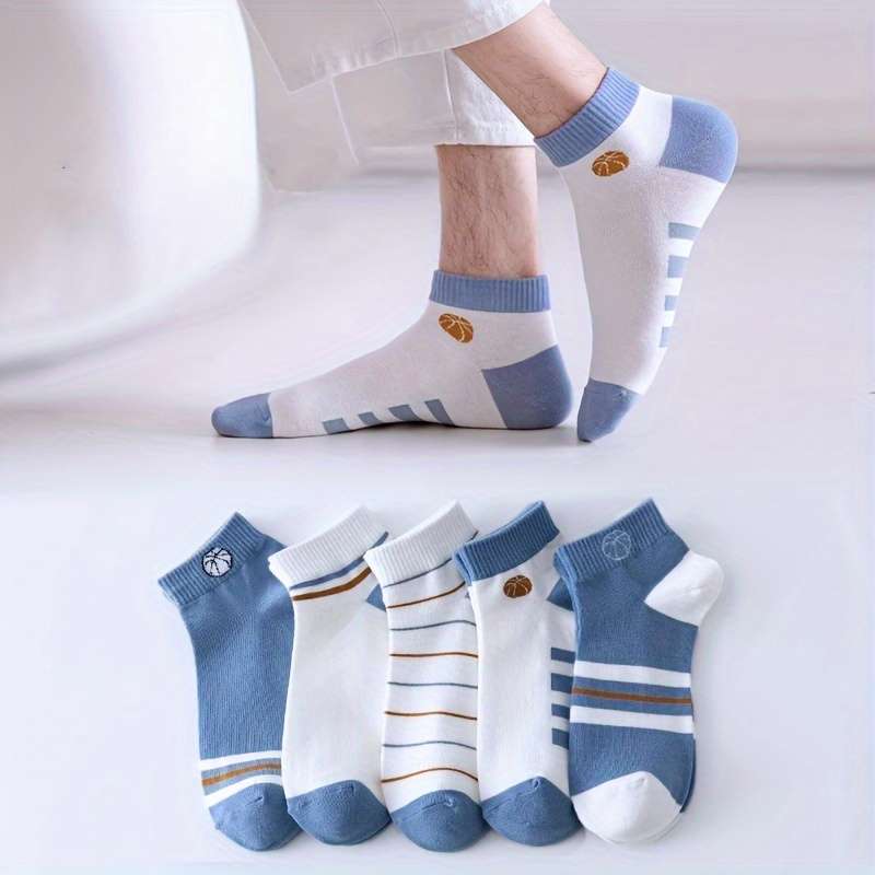 5 Pairs Blue And White Contrast One Size High Elastic Socks