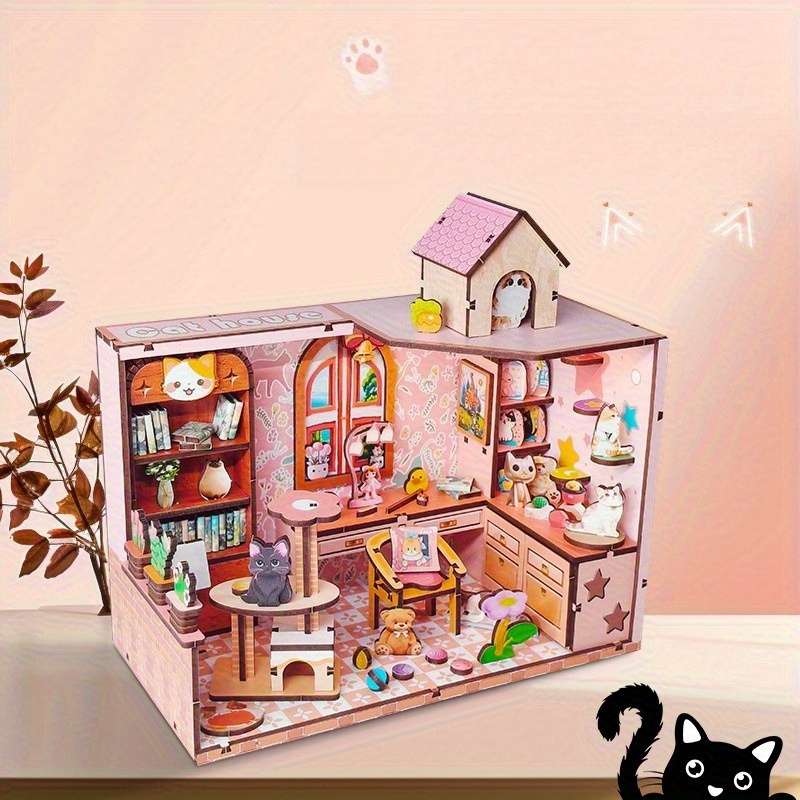 3D Building Model Puzzle Set Style Cat House