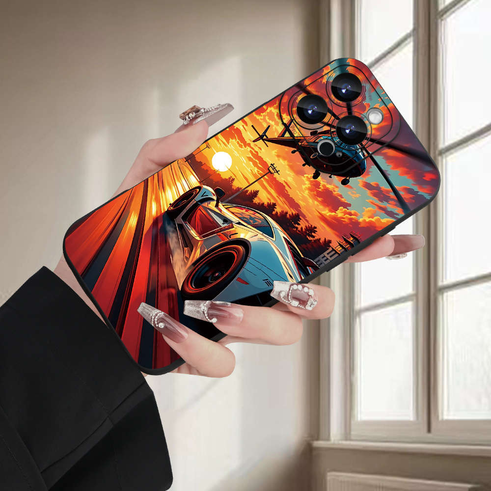 1Pc Black For iPhone XR Helicopter Sports Car Phone Case