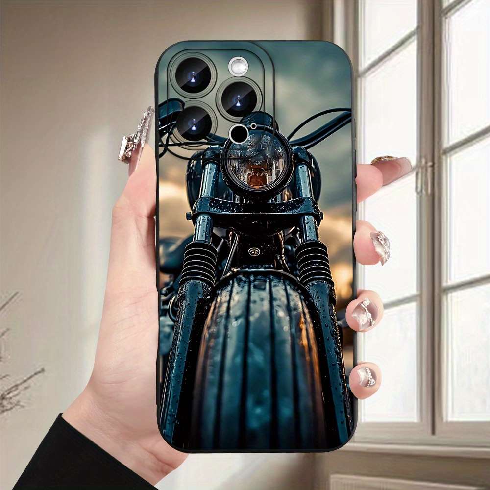 Black For iPhone 14 Pro Max Motorcycle Pattern Phone Case