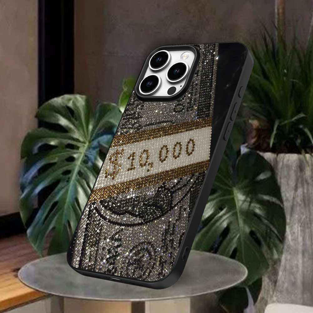 1Pc Black For iPhone 14 Plus Glitter Pattern Phone Case