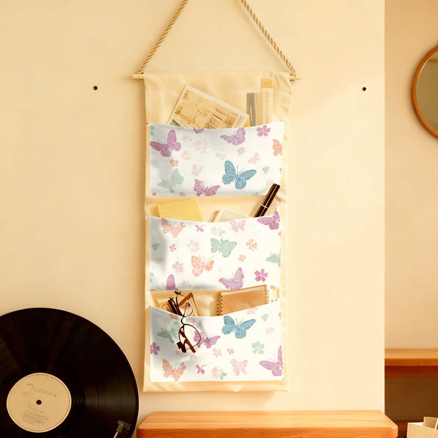 Wall Hanging Storage Bag Butterfly Garden Pattern Decor