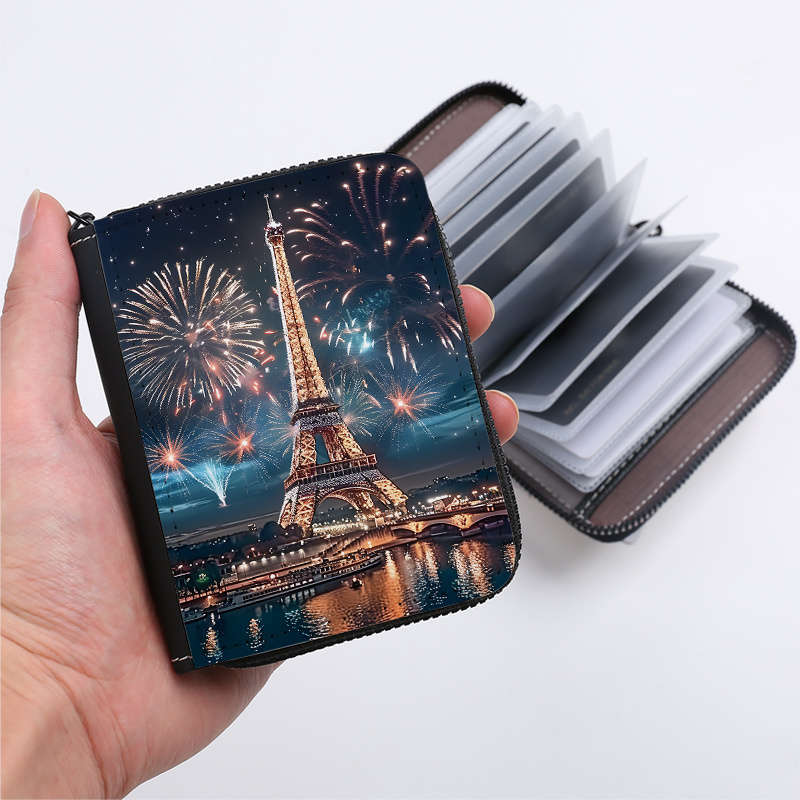 Paris Eiffel Tower Single-Sided Print Clutch Bag With 24 Card Slots And Multiple Card Inser