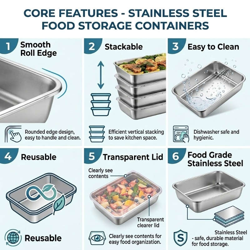 Antibacterial Box Stainless Steel Food Container 4Pcs 2 Boxes2 Lids