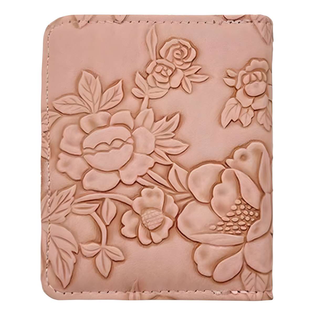 Women'S Pink Embossed Floral Zipper Walletlarge Capacity Card Holder With Chain Strap Elega