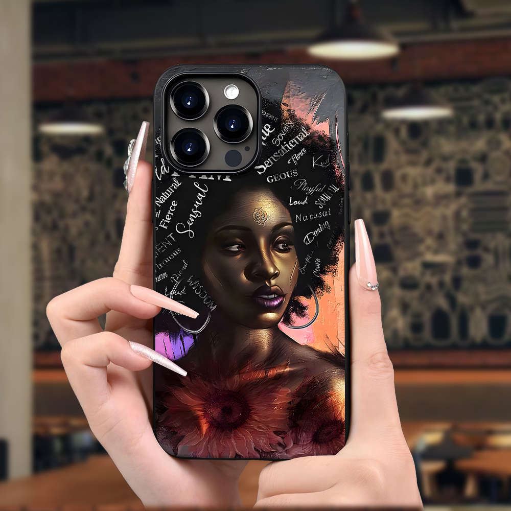 1Pc Black For iPhone 16 Plus African Queen Printed Phone Case