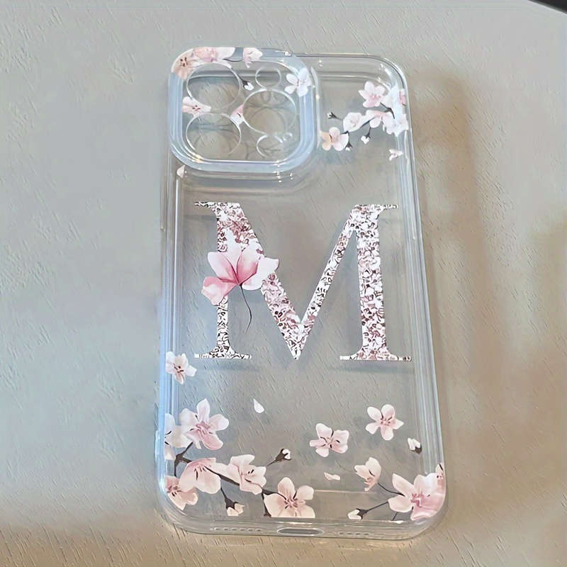 1Pc Transparent For iPhone 12 Floral Letter M Pattern Phone Case