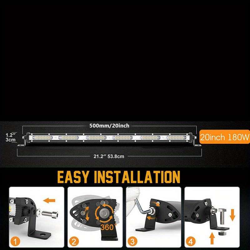 1pc 50cm LED Light Bar 180W Offroad Work Lamp Single Row 6000K White Light Die-C