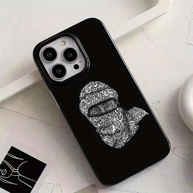 1Pc Black For iPhone 15 Plus Arabic Pattern Design Phone Case