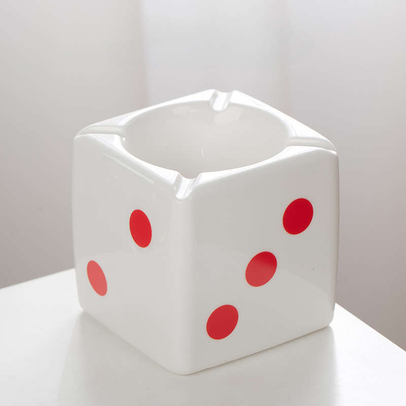 Classic Creative Ceramic Ashtray Dice Shape Storage Table Decoration Model Dot