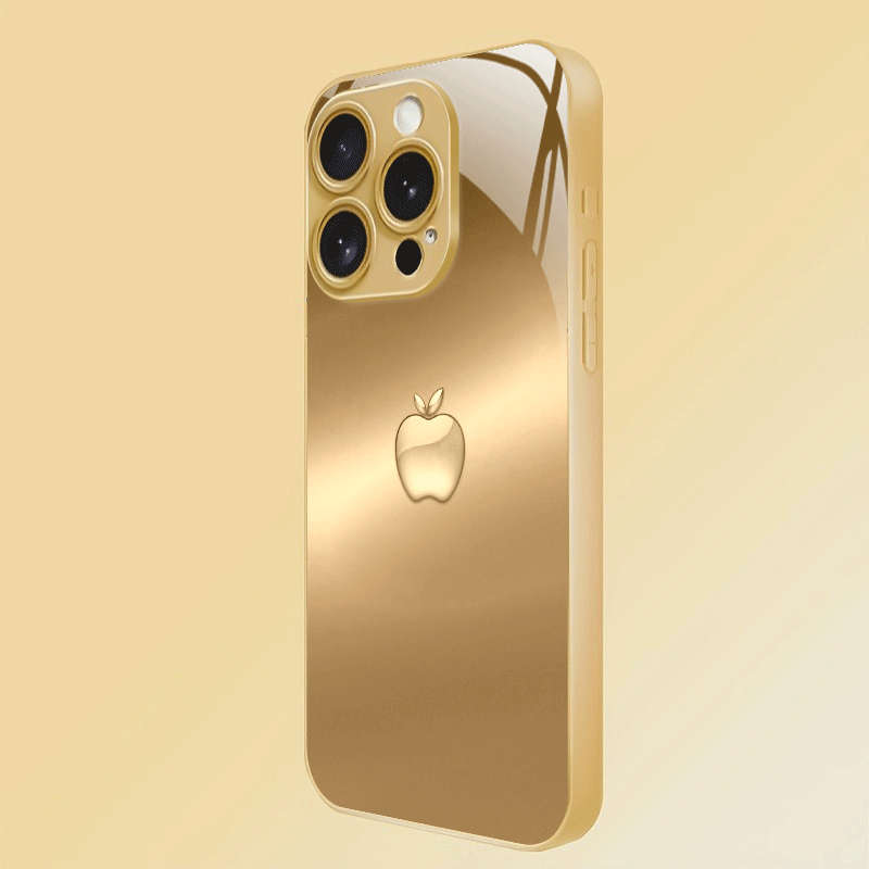 1Pc Golden For iPhone 14 Pro Max Golden Apple Pattern Phone Case