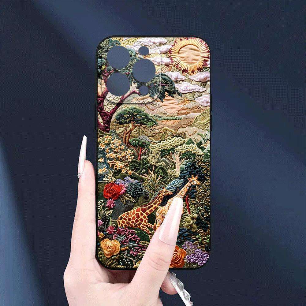 1Pc Black For iPhone 16 African Wildlife Phone Case