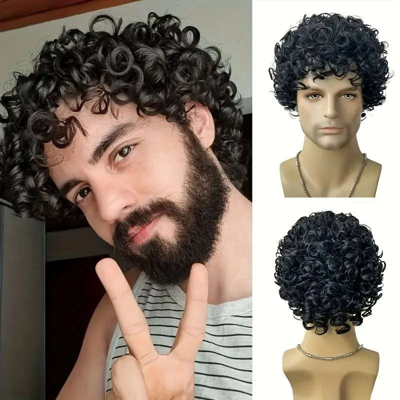 Black Mens Wigs Hair Length 25.4Cm
