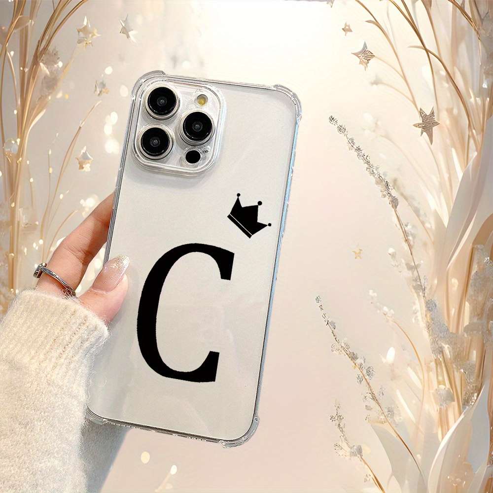 1Pc Transparent For iPhone 14 Plus Letter C Crown Phone Case
