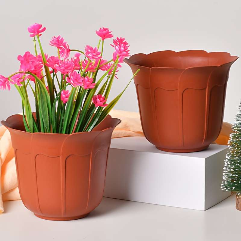 Flowerpot  1Pcmodel Brick-Red Fluted Flower Pot