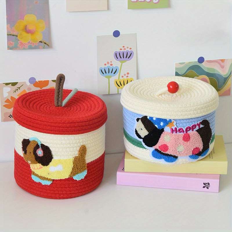 Storage And Organizationcolor Red Cover And Red Bottom Yellow Earphone Puppy 22 X 19